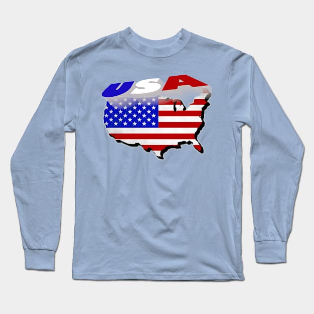 USA 3D Map Flag Long Sleeve T-Shirt by KZK101